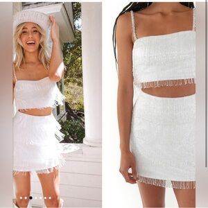 Show me your mumu swift fringe crop top and fringe skort